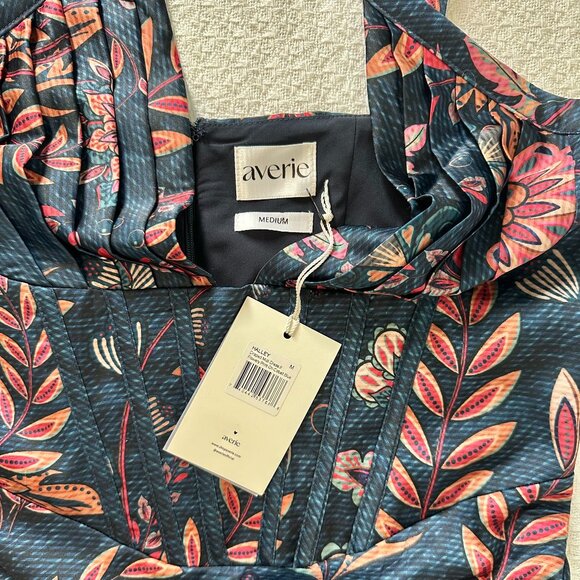 NEW Averie Halley Draped Midi Tropical Cocktail Evening Dress - Picture 7 of 12